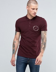 ASOS Muscle Polo With Circle Text Chest Print In Oxblood