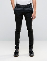 Черные суперзауженные брюки с атласными вставками ASOS - Черный
