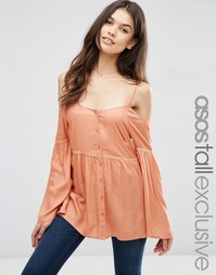 Топ на пуговицах с открытыми плечами ASOS TALL - Красно-бурый