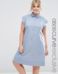 Повседневное платье-рубашка из хлопка ASOS CURVE - Синий