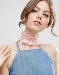 Короткое бархатное ожерелье с бантиком ASOS - Blush