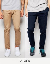 ASOS 2 Pack Slim Chinos In Navy And Stone SAVE 15%