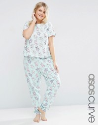 Пижамная футболка и леггинсы с принтом медвежат ASOS CURVE - Мятный