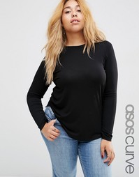 Лонгслив суперзауженного кроя с круглым вырезом ASOS CURVE - Черный