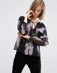 Блузка с цветочным принтом, кейпом и завязкой ASOS - Мульти