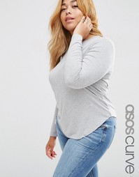 ASOS CURVE Linen Mix Tunic TShirt With Long Sleeves - Серый
