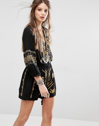 Платье мини с вышивкой Free People Anouk - Черный 0098
