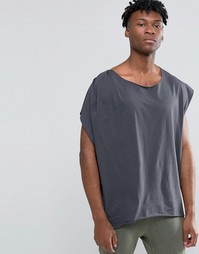 ASOS Super Oversized Sleeveless T-Shirt With Pleated Shoulder And Raw