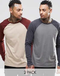 2 лонгслива с контрастными рукавами реглан ASOS - СКИДКА 20% - Мульти