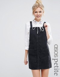 ASOS PETITE Denim Mini Pinafore In Washed Black - Выбеленный черный