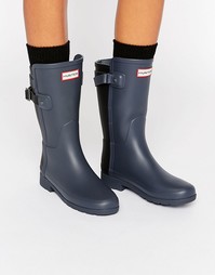 Контрастные короткие резиновые сапоги с ремешком сзади (черный/серый) Hunter