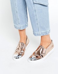 Золотисто-розовые кеды-слипоны с отделкой на носке Steve Madden Eleete