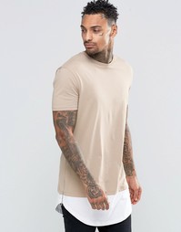 Бежевая супердлинная футболка с молниями по бокам ASOS - Blonde