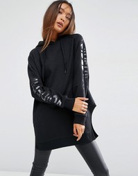 Длинное oversize-худи с принтом на рукавах ASOS - Черный