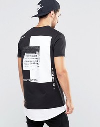 Длинная футболка с принтом сзади и контрастной кромкой ASOS - Черный