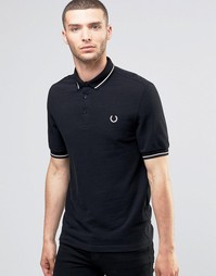 Меланжевая футболка-поло слим из пике с тканым воротником Fred Perry L