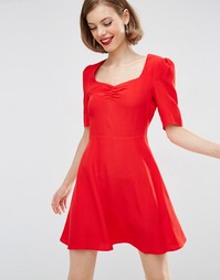 ASOS Woven 3/4 Sleeve Tea Dress With Sweetheart Neckline - Красный