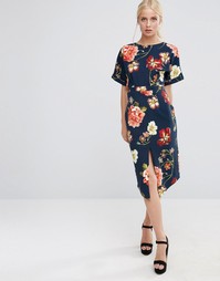 Темно-синее платье с цветочным принтом ASOS - Мульти