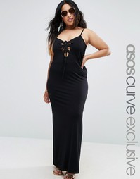 Пляжное платье макси со шнуровкой спереди ASOS CURVE - Черный