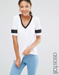 ASOS TALL Longline T-Shirt With V-Neck And Grosgrain Insert - Белый