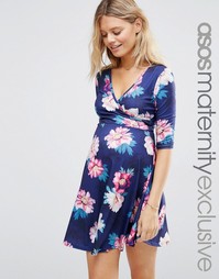 Платье мини для беременных и кормящих с запахом и цветочным принтом AS Asos Maternity
