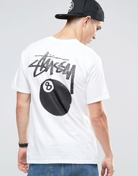 Футболка с принтом шара номер 8 сзади Stussy - Белый