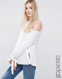 Хлопковый топ с открытыми плечами и завязками на манжетах ASOS TALL