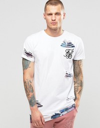 Двухслойная футболка с потертостями SikSilk - Белый