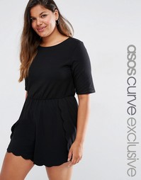 Ромпер-футболка с фигурным низом ASOS CURVE - Черный