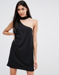 Цельнокройное платье с сетчатой вставкой Missguided - Черный