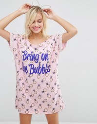 Пижамная футболка с принтом Bring On The Bubbles ASOS BRIDAL - Мульти