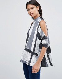Топ с открытыми плечами и принтом в стиле колор блок ASOS - Мульти