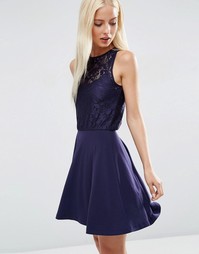 Короткое приталенное платье с кружевным лифом ASOS - Темно-синий