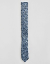 Узкий синий галстук с цветочным жаккардовым узором ASOS - Синий