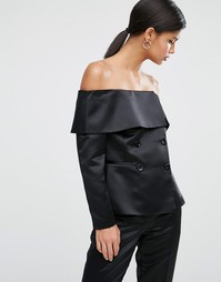 Атласный блейзер с открытыми плечами ASOS - Черный
