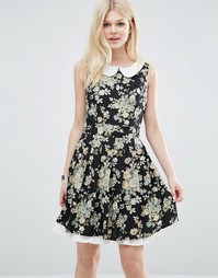 Платье с воротником и цветочным принтом Yumi - Черный