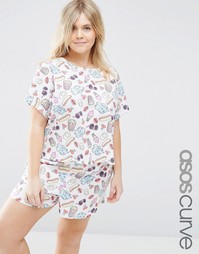Пижама с футболкой и шортами ASOS CURVE - Мульти