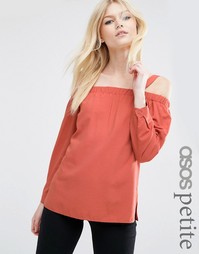 Топ на пуговицах сзади с открытыми плечами ASOS PETITE - Терракотовый