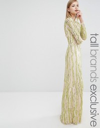 Платье макси с длинными рукавами и пайетками Maya Tall - Лайм