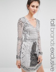 Платье мини с длинными рукавами и обильной отделкой Maya Tall