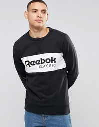 Черный свитшот в полоску с круглым вырезом Reebok Archive AY0821