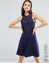 Короткое приталенное платье с кружевным топом ASOS TALL - Темно-синий