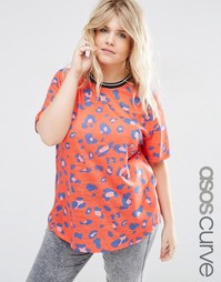 Топ с отделкой в рубчик и животным принтом ASOS CURVE - Мульти