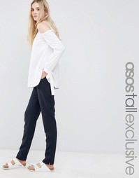 Узкие брюки с завышенной талией ASOS TALL - Темно-синий