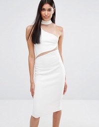 Платье миди с асимметричной горловиной Missguided - Слоновая кость