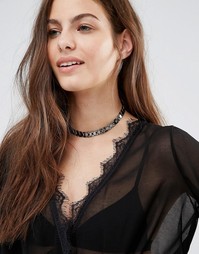 DesignB London Metal Chain Choker - Gunmetal