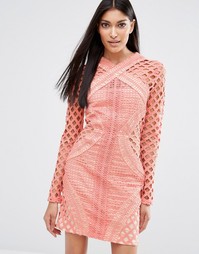 Missguided Long Sleeve Lace Cut Out Dress - Коралловый