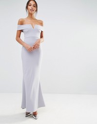 Платье макси из крепа с широкой горловиной и вырезом Missguided