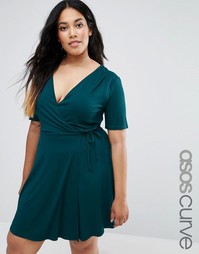 Чайное платье с запахом ASOS CURVE - Темно-зеленый