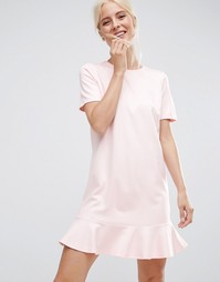 Цельнокройное платье из ткани понте с оборками ASOS - Телесный